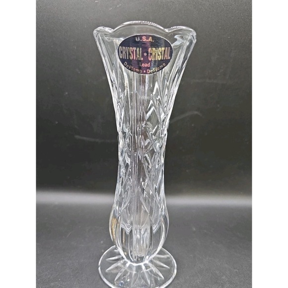DePlomb Other - Vtg DePlomb 24% Lead Crystal Fluted Footed Bud Vase‎ 8" Heavy Cut Glass USA